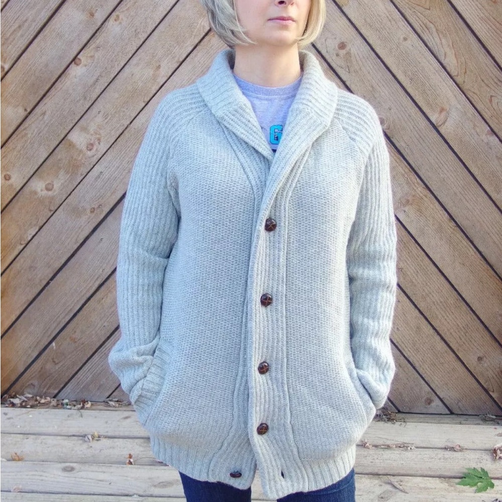 Cozy Knit Shawl Collar Sweater - Light Gray